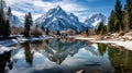 Snow-capped Mountains Reflected in Glassy Lake - AI Generated