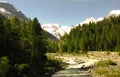 Snow capped mountains and river in Siwtzerland