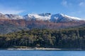 Snow capped mountains in the Strait of Magellan