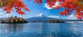 Snow capped mtfuji tokyo s tallest volcano, sacred symbol amidst autumn s red trees