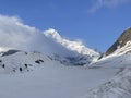 Snowy swiss mountain pass Lukmanierpass