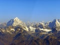 Snow capped peaks and blue skies ,Himalayas