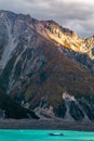 Snow-capped peaks over the lake. Mountains and lakes of the South Island. Lake Tasman. New Zealand Royalty Free Stock Photo