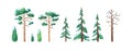 Snow-capped trees flat vector illustration set