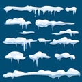 Snow caps. Icicles winter frozen ice decoration vector weather elements collection