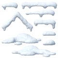 Snow caps set, icicles, snowballs and snowdrifts isolated on white background 3d rendering Royalty Free Stock Photo