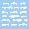 Snow, snow caps set. Snowflakes and snowfall. Set of flat icons. Vector Royalty Free Stock Photo