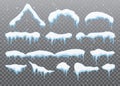 Snow caps, snowballs and snowdrifts set. Snow cap vector collection. Winter decoration element. Snowy elements on winter Royalty Free Stock Photo