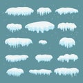Snow caps, snowballs and snowdrifts set. Snow cap capped mountain icicles vector collection 2024