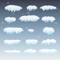 Snow caps, snowballs and snowdrifts set. Snowcap capped mountain icicles vector transparent Royalty Free Stock Photo