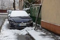 Snow on cars in the morning. Winter season  icy cars. Winter concept  frozen cars on the road in Bucharest  Romania  2021 Royalty Free Stock Photo