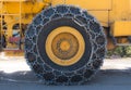 Snow Chains on Industrial Snow Blower Wheel