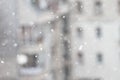 Snow in the city. New snowfall with big snowflakes in the city. Winter snow. Snowflake background. blizzard. Royalty Free Stock Photo