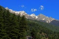 Snow clad himalayas viewed from The Beas River in Manali from Leh - manali highway- in summer morning of May, India.Himachal Royalty Free Stock Photo