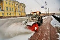 A snow cleaning machine on the streets of Saint-Petersburg, Russia.