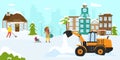 Snow clearance machine equipment, vector illustration. Transport cleaning street from snow, snow plow truck for removal