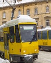 Snow collapse tramways snowplow Lviv Royalty Free Stock Photo