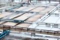 Snow-covered aeration wastewater tanks