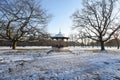 Snow Covered band stand in Royal Greenwich Park Royalty Free Stock Photo