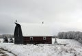 Snow covered barn in rural Manitoba