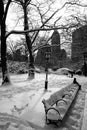 Snow covered bench in Central Park in New York Royalty Free Stock Photo