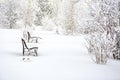 Snow covered bench in a deserted park. Winter. Russia Royalty Free Stock Photo