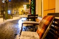 Snow-Covered Bench At Street Caf Royalty Free Stock Photo