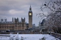 The snow covered Big Ben clocktower at Westminster Bridge London Royalty Free Stock Photo