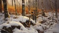 Snowy Woods Bicycle: Highly Detailed Realism Painting Royalty Free Stock Photo