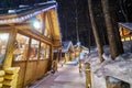 Snow covered of boutique cottages in winter at Ninguru terrace Royalty Free Stock Photo