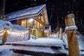 Snow covered of boutique cottages in winter at Ninguru terrace Royalty Free Stock Photo