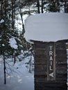 Snow Covered, Brick Trail Sign at Canyon Falls in the Upper Peninsula of Michigan