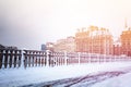 Snow-covered bridge across the Seine river, Paris Royalty Free Stock Photo