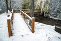 Snow Covered Bridge Over Mountain Creek Royalty Free Stock Photo