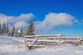 Snow-covered bridge on the tourist trail Royalty Free Stock Photo