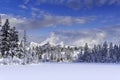 Snow-covered cabin on Lake Lillian, BC, Canada Royalty Free Stock Photo