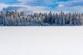 Snow-covered cabin on Lake Lillian near Invermere, BC, Canada Royalty Free Stock Photo