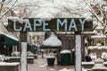 Snowcovered Cape May sign on the Washington Street Mall in Cape May, NJ