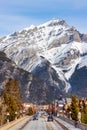 Snow Covered Cascade Mountain Overlooking Banff Avenue in Canadian Rockies of Banff National Park Royalty Free Stock Photo