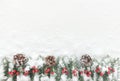 Snow covered Christmas Background with Fir Twigs, Pine Cones and Royalty Free Stock Photo