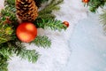 Snow covered christmas decoration with tree branch Royalty Free Stock Photo