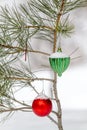 Snow Covered Christmas Ornaments Royalty Free Stock Photo
