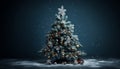 Snow covered christmas tree with contrasting dark blue background festive holiday concept Royalty Free Stock Photo