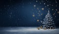 Snow covered christmas tree contrasts with dark blue background, holiday concept captured. Royalty Free Stock Photo
