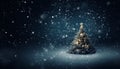 Snow covered christmas tree with glowing lights on dark blue background christmas concept Royalty Free Stock Photo