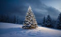 Snow Covered Christmas Tree Glows Brightly In The background Royalty Free Stock Photo