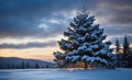 Snow Covered Christmas Tree Glows Brightly In The background Royalty Free Stock Photo