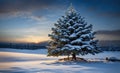 Snow Covered Christmas Tree Glows Brightly In The background Royalty Free Stock Photo