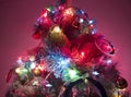 Snow Covered Christmas Tree with Multi Colored Lights Royalty Free Stock Photo