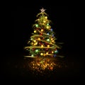 Snow Covered Christmas Tree with Multi Colored Lights Royalty Free Stock Photo